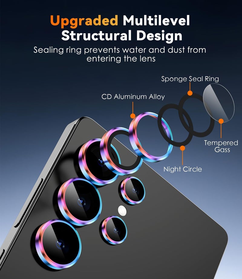 CloudValley for Samsung Galaxy S25 Ultra Camera Lens Protector, 9H Tempered Glass + Aluminum Alloy Individual Lens Protective Ring, [1 Second Installaion] Ultra-HD Glass Cover,Titanium Colorful - Image 4